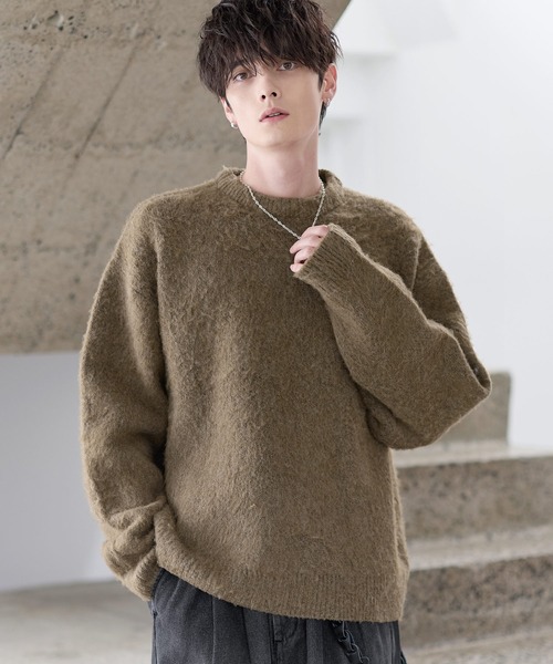 ETELIO(エテリオ)の「ウールブレンドシャギーデザインニット(ニット/セーター・メンズ・ブラック/ブラック系2/ブルー/ブルー系2/ブラウン/ブラック系/チャコール/ブルー系・S/M/L/XL)」の5枚目の写真