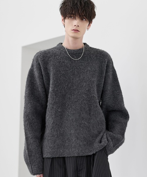 ETELIO(エテリオ)の「ウールブレンドシャギーデザインニット(ニット/セーター・メンズ・ブラック/ブラック系2/ブルー/ブルー系2/ブラウン/ブラック系/チャコール/ブルー系・S/M/L/XL)」の4枚目の写真