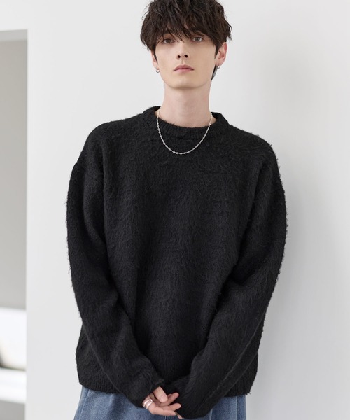 ETELIO(エテリオ)の「ウールブレンドシャギーデザインニット(ニット/セーター・メンズ・ブラック/ブラック系2/ブルー/ブルー系2/ブラウン/ブラック系/チャコール/ブルー系・S/M/L/XL)」の2枚目の写真
