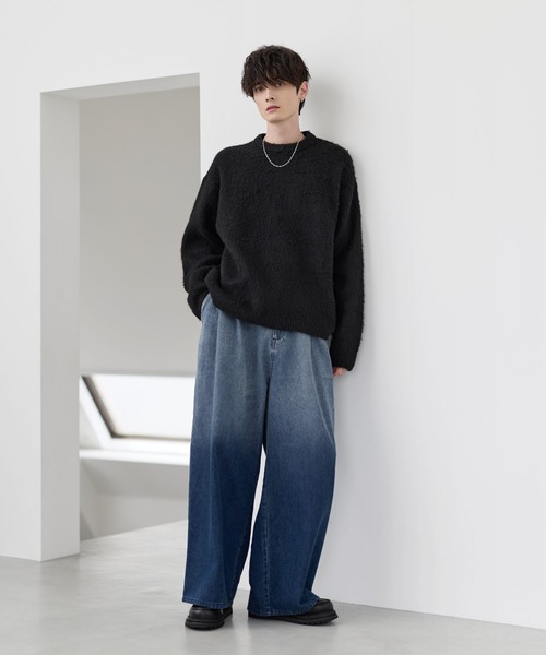 セール】ウールブレンドシャギーデザインニット（ニット/セーター