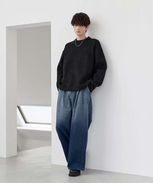 セール】ウールブレンドシャギーデザインニット（ニット/セーター