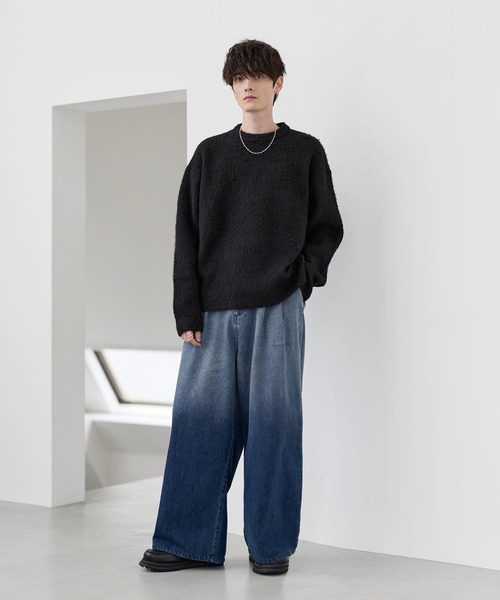 セール】ウールブレンドシャギーデザインニット（ニット/セーター