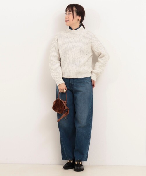 MICO COULIER（ミコクリエ）の「ラメホイルフレンチモックネックプルオーバーニット（ニット/セーター・レディース・ベージュ/ピンク/オフホワイト/サックスブルー・38）」の18枚目の写真