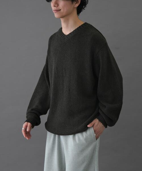 FORK&SPOON（フォークアンドスプーン）の「FORK&SPOON　コットンウールVネックニット（ニット/セーター・メンズ・ブラック/グレー系その他・4/5）」の2枚目の写真