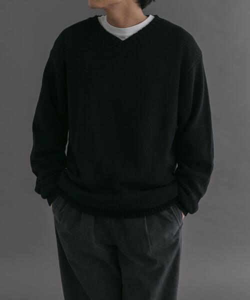 FORK&SPOON（フォークアンドスプーン）の「FORK&SPOON　コットンウールVネックニット（ニット/セーター・メンズ・ブラック/グレー系その他・4/5）」の4枚目の写真