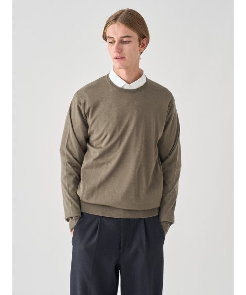 JOHN SMEDLEY（ジョンスメドレー）の「クルーネック長袖ニットプルオーバー（ニット/セーター・メンズ・ブルー系その他4/カーキ/ブラウン系その他/グレー系その他/ブラック/ブラウン系その他2/チャコールグレー/グレー/ブルー系その他/ダークグレー/グリーン/ベージュ系その他/ブラウン系その他3/レッド系その他/ホワイト/ダークネイビー/オレンジ・L/M/S/XL）」の11枚目の写真