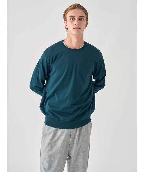 JOHN SMEDLEY（ジョンスメドレー）の「クルーネック長袖ニットプルオーバー（ニット/セーター・メンズ・ブルー系その他4/カーキ/ブラウン系その他/グレー系その他/ブラック/ブラウン系その他2/チャコールグレー/グレー/ブルー系その他/ダークグレー/グリーン/ベージュ系その他/ブラウン系その他3/レッド系その他/ホワイト/ダークネイビー/オレンジ・L/M/S/XL）」の12枚目の写真