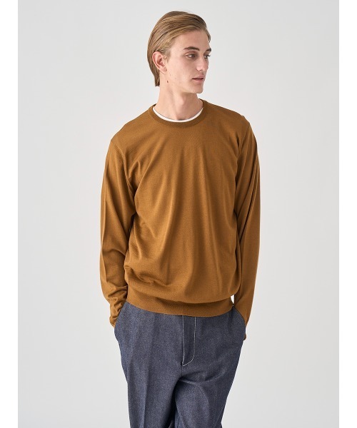 JOHN SMEDLEY（ジョンスメドレー）の「クルーネック長袖ニットプルオーバー（ニット/セーター・メンズ・ブルー系その他4/カーキ/ブラウン系その他/グレー系その他/ブラック/ブラウン系その他2/チャコールグレー/グレー/ブルー系その他/ダークグレー/グリーン/ベージュ系その他/ブラウン系その他3/レッド系その他/ホワイト/ダークネイビー/オレンジ・L/M/S/XL）」の8枚目の写真
