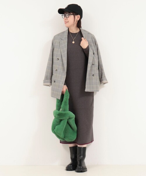 fredy couleur（フレディクルール）の「やわもち静電防止配色ラインニットワンピース（ワンピース・レディース・チャコールグレー/ブラック/アイボリー・38）」の3枚目の写真