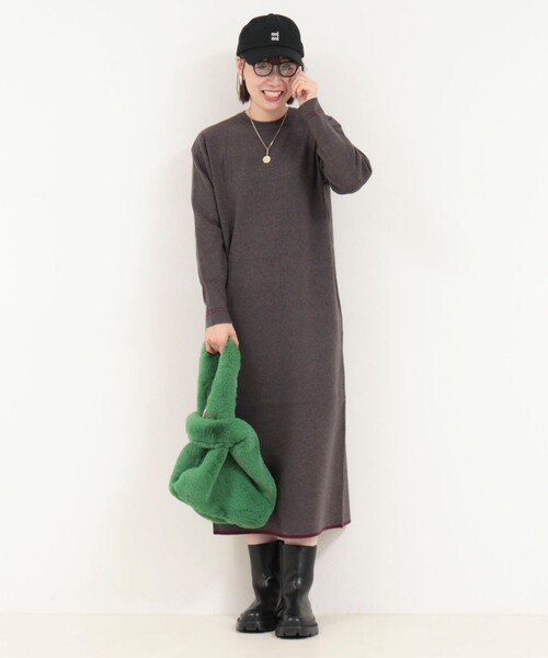 fredy couleur（フレディクルール）の「やわもち静電防止配色ラインニットワンピース（ワンピース・レディース・チャコールグレー/ブラック/アイボリー・38）」の11枚目の写真