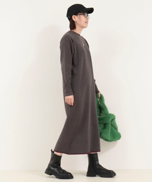fredy couleur（フレディクルール）の「やわもち静電防止配色ラインニットワンピース（ワンピース・レディース・チャコールグレー/ブラック/アイボリー・38）」の9枚目の写真