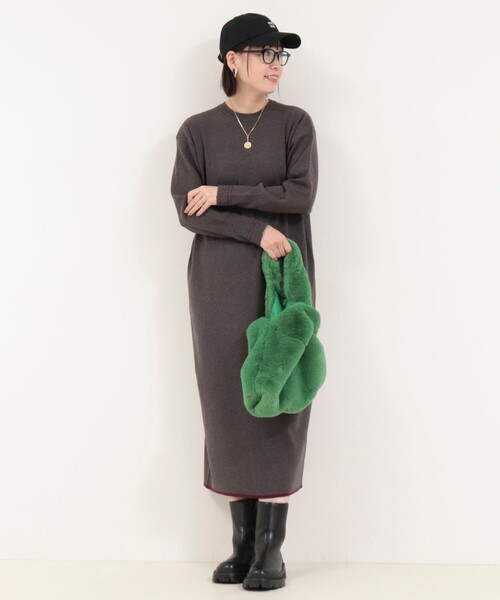fredy couleur（フレディクルール）の「やわもち静電防止配色ラインニットワンピース（ワンピース・レディース・チャコールグレー/ブラック/アイボリー・38）」の7枚目の写真