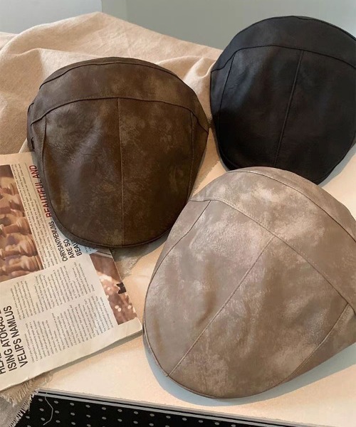 BARELY BLUE（ベアリーブルー）の「【 BARELY BLUE / ベアリーブルー 】 ビンテージ レザー調 ハンチング キャップ（ハンチング/ベレー帽・レディース・ブラウン系/ブラック系/ダークブラウン系/ダークグリーン系/ピンク系・FREE）」の8枚目の写真