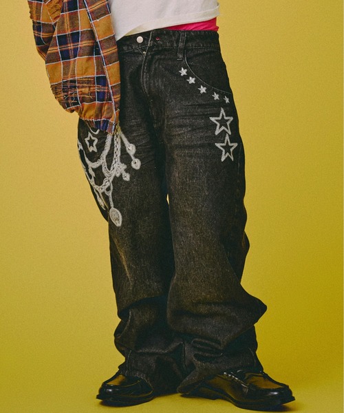 GALFY（ガルフィー）の「GALFY-ジャラジャラギャル男デニム（デニムパンツ・メンズ・インディゴブルー/ブラウン/ブラック・L/XL）」の4枚目の写真