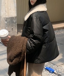襟ボアショート丈中綿ブルゾン