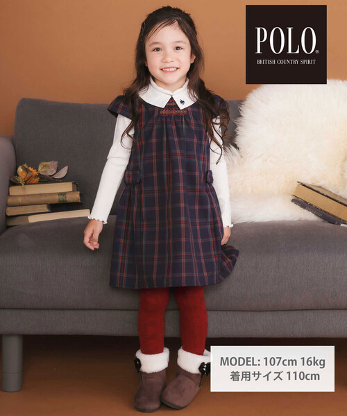 SLAP SLIP（スラップスリップ）の「【POLO BCS(ポロ・ビーシーエス)×SLAP SLIPコラボ】【お揃い】襟付きスモッキング腰タブチェックジャンパースカート(80~130cm)（ワンピース・キッズ・ベージュ系その他/ブルー系その他2・80ｃｍ/130cm/100cm/110cm/90cm/120cm）」の3枚目の写真