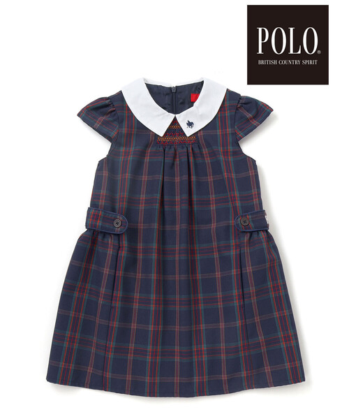 SLAP SLIP（スラップスリップ）の「【POLO BCS(ポロ・ビーシーエス)×SLAP SLIPコラボ】【お揃い】襟付きスモッキング腰タブチェックジャンパースカート(80~130cm)（ワンピース・キッズ・ベージュ系その他/ブルー系その他2・80ｃｍ/130cm/100cm/110cm/90cm/120cm）」の6枚目の写真