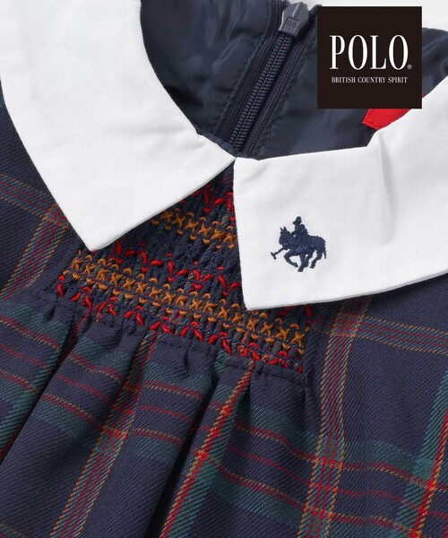 SLAP SLIP（スラップスリップ）の「【POLO BCS(ポロ・ビーシーエス)×SLAP SLIPコラボ】【お揃い】襟付きスモッキング腰タブチェックジャンパースカート(80~130cm)（ワンピース・キッズ・ベージュ系その他/ブルー系その他2・80ｃｍ/130cm/100cm/110cm/90cm/120cm）」の8枚目の写真
