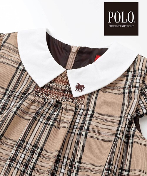 SLAP SLIP（スラップスリップ）の「【POLO BCS(ポロ・ビーシーエス)×SLAP SLIPコラボ】【お揃い】襟付きスモッキング腰タブチェックジャンパースカート(80~130cm)（ワンピース・キッズ・ベージュ系その他/ブルー系その他2・80ｃｍ/130cm/100cm/110cm/90cm/120cm）」の12枚目の写真