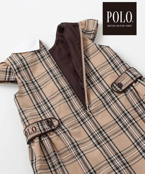 SLAP SLIP（スラップスリップ）の「【POLO BCS(ポロ・ビーシーエス)×SLAP SLIPコラボ】【お揃い】襟付きスモッキング腰タブチェックジャンパースカート(80~130cm)（ワンピース・キッズ・ベージュ系その他/ブルー系その他2・80ｃｍ/130cm/100cm/110cm/90cm/120cm）」の16枚目の写真