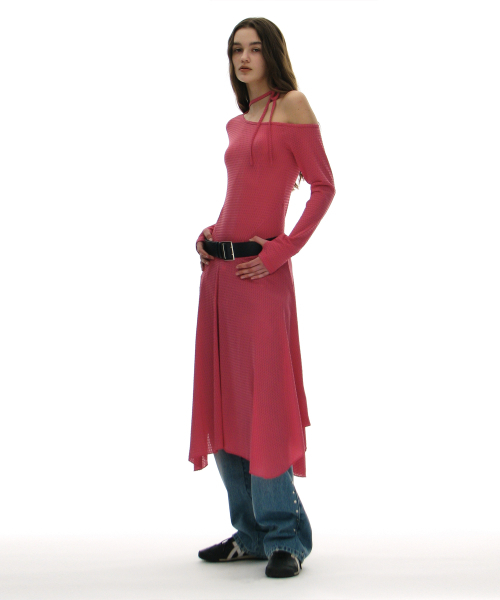 PARTIMENTO WOMEN(パルティメントウィメン)の「ジャカードタイネックミディドレス_ピンク(ワンピース・レディース・ピンク・SMALL/MEDIUM)」の6枚目の写真