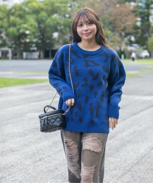 GORGE(ゴージ)の「《存在感バツグン柄ニット》レディース ジャカード ニットプルオーバー ゆるシルエット 秋冬(ニット/セーター・レディース・ピンク/ブルー/ブラック・F)」の4枚目の写真