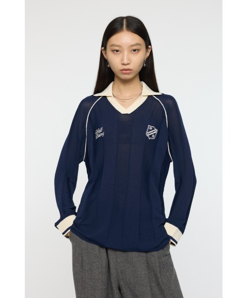 MOUSSY(マウジー)の「KNIT GAME シャツ(ニット/セーター・レディース・オフホワイト/バーガンディー/ダークネイビー・FREE)」の1枚目の写真