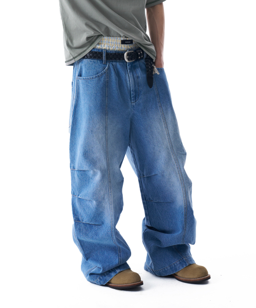 AAKAM（アーカム）の「Knee Pin-tuck Washed Denim Pants (Blue)（デニムパンツ・レディース・その他・1/2）」の11枚目の写真