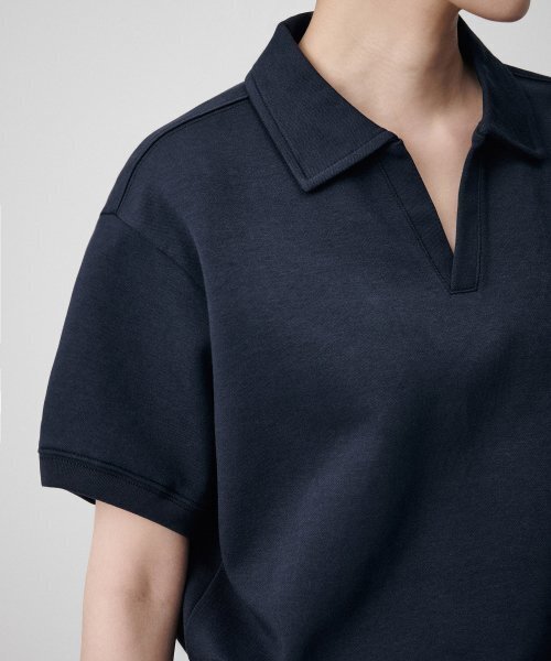 MUSINSA STANDARD WOMAN（ムシンサスタンダードウーマン）の「ウィメンズダブルニットカラー半袖スウェットシャツ[ネイビー]（スウェット・レディース・その他・SMALL/MEDIUM/LARGE/X-SMALL）」の3枚目の写真