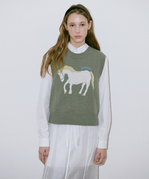 SINOON（シヌーン）の「[YENA wearing] Horse Knit Vest (Khaki)（ベスト）」