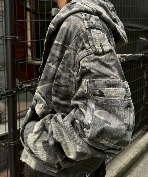 Never mind the XU（ネバーマインドザエックスユー）の「【Never mind the XU】camouflage zip up jacket / 【ネバーマインド ザ エックスユー】カモフラージュジップアップフードジャケット（ブルゾン・メンズ・グレー系カモフラージュ・M/L）」の15枚目の写真