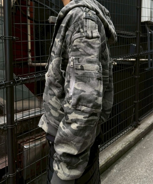 Never mind the XU（ネバーマインドザエックスユー）の「【Never mind the XU】camouflage zip up jacket / 【ネバーマインド ザ エックスユー】カモフラージュジップアップフードジャケット（ブルゾン・メンズ・グレー系カモフラージュ・M/L）」の12枚目の写真