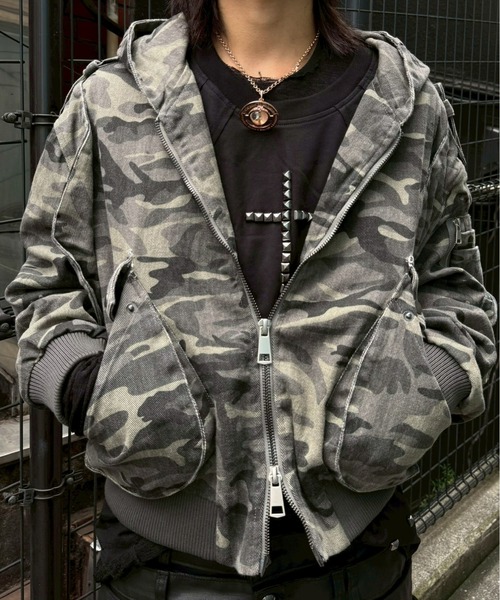 Never mind the XU（ネバーマインドザエックスユー）の「【Never mind the XU】camouflage zip up jacket / 【ネバーマインド ザ エックスユー】カモフラージュジップアップフードジャケット（ブルゾン・メンズ・グレー系カモフラージュ・M/L）」の14枚目の写真