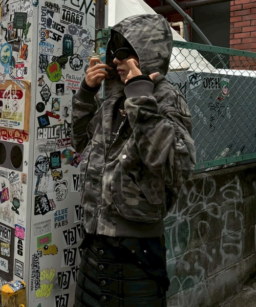 Never mind the XU（ネバーマインドザエックスユー）の「【Never mind the XU】camouflage zip up jacket / 【ネバーマインド ザ エックスユー】カモフラージュジップアップフードジャケット（ブルゾン・メンズ・グレー系カモフラージュ・M/L）」の9枚目の写真