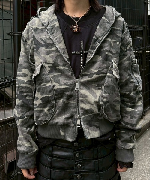 Never mind the XU（ネバーマインドザエックスユー）の「【Never mind the XU】camouflage zip up jacket / 【ネバーマインド ザ エックスユー】カモフラージュジップアップフードジャケット（ブルゾン・メンズ・グレー系カモフラージュ・M/L）」の11枚目の写真