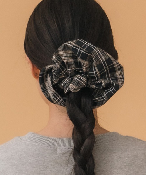 チェック柄シュシュ / チェック ブラウン ブラウン ビッグ ヘアゴム
