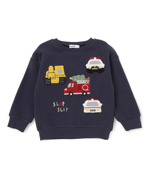 SLAP SLIP（スラップスリップ）の「【裏起毛】はたらくくるまイヌ恐竜サガラ刺しゅうトレーナー(80~130cm)（スウェット・キッズ・グレー/ネイビー/ベージュ・100cm/90cm/80ｃｍ/130cm/120cm/110cm）」の6枚目の写真