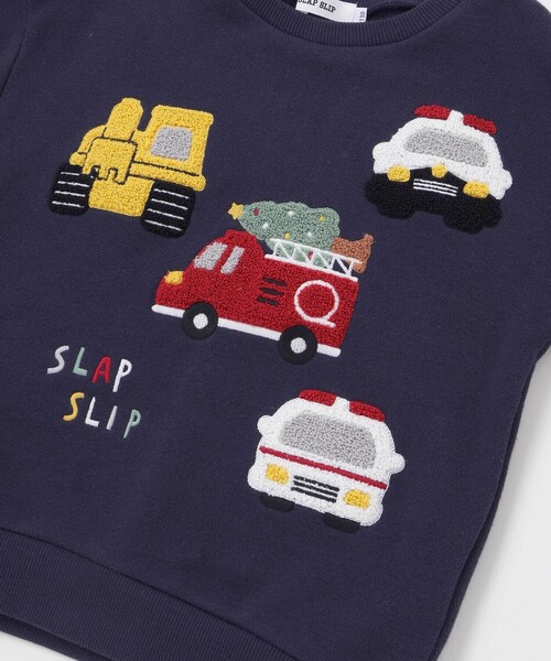 SLAP SLIP（スラップスリップ）の「【裏起毛】はたらくくるまイヌ恐竜サガラ刺しゅうトレーナー(80~130cm)（スウェット・キッズ・グレー/ネイビー/ベージュ・100cm/90cm/80ｃｍ/130cm/120cm/110cm）」の8枚目の写真