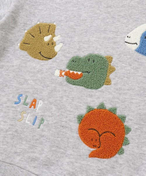 SLAP SLIP（スラップスリップ）の「【裏起毛】はたらくくるまイヌ恐竜サガラ刺しゅうトレーナー(80~130cm)（スウェット・キッズ・グレー/ネイビー/ベージュ・100cm/90cm/80ｃｍ/130cm/120cm/110cm）」の14枚目の写真