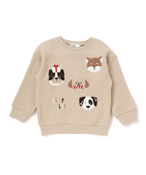 SLAP SLIP（スラップスリップ）の「【裏起毛】はたらくくるまイヌ恐竜サガラ刺しゅうトレーナー(80~130cm)（スウェット・キッズ・グレー/ネイビー/ベージュ・100cm/90cm/80ｃｍ/130cm/120cm/110cm）」の3枚目の写真