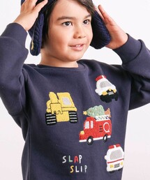 SLAP SLIP | 【裏起毛】はたらくくるまイヌ恐竜サガラ刺しゅうトレーナー(80~130cm)(スウェット)