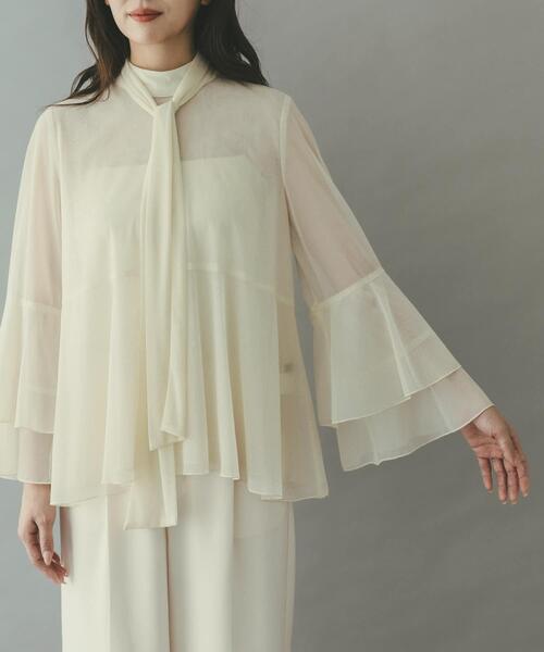 URBAN RESEARCH ROSSO WOMEN（アーバンリサーチ　ロッソ）の「シアーラメチュールフレアスリーブブラウス（シャツ/ブラウス・レディース・オフホワイト/ブラック・FREE）」の11枚目の写真