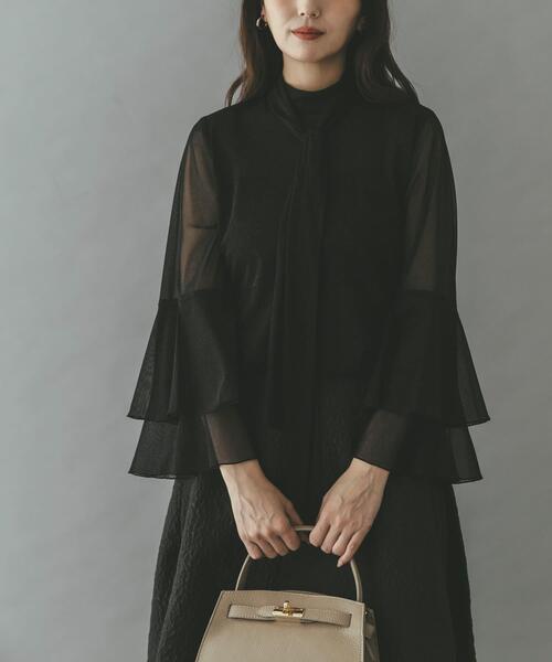 セール】シアーラメチュールフレアスリーブブラウス（シャツ/ブラウス