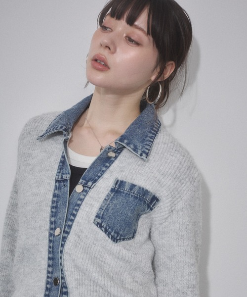 ENVYM(アンビー)の「デニムレイヤードニットジャケット(その他アウター・レディース・ホワイト/グレー/ネイビー・FREE)」の7枚目の写真