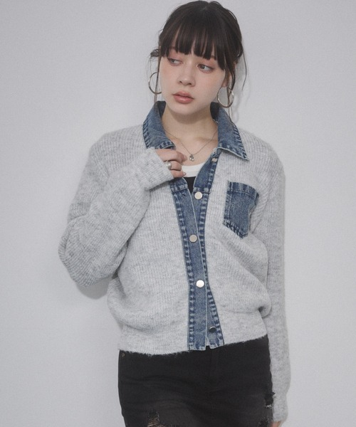 ENVYM(アンビー)の「デニムレイヤードニットジャケット(その他アウター・レディース・ホワイト/グレー/ネイビー・FREE)」の5枚目の写真