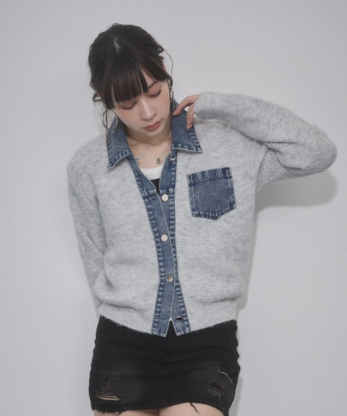 ENVYM(アンビー)の「デニムレイヤードニットジャケット(その他アウター・レディース・ホワイト/グレー/ネイビー・FREE)」の6枚目の写真
