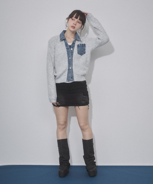 ENVYM(アンビー)の「デニムレイヤードニットジャケット(その他アウター・レディース・ホワイト/グレー/ネイビー・FREE)」の8枚目の写真