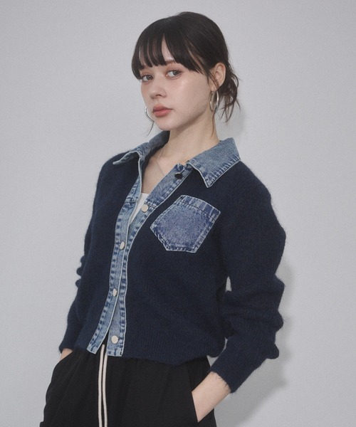ENVYM(アンビー)の「デニムレイヤードニットジャケット(その他アウター・レディース・ホワイト/グレー/ネイビー・FREE)」の11枚目の写真