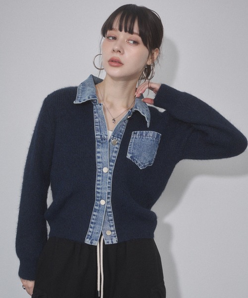 ENVYM(アンビー)の「デニムレイヤードニットジャケット(その他アウター・レディース・ホワイト/グレー/ネイビー・FREE)」の19枚目の写真