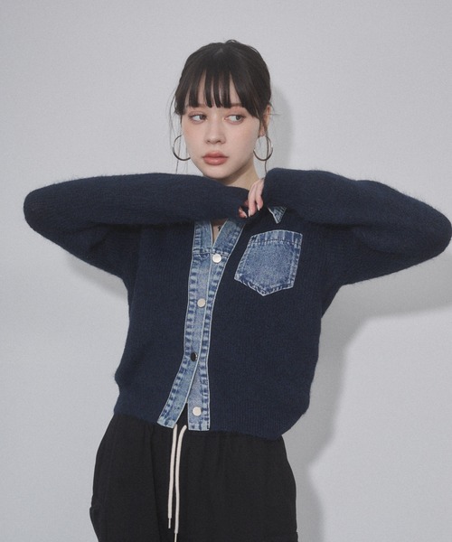 ENVYM(アンビー)の「デニムレイヤードニットジャケット(その他アウター・レディース・ホワイト/グレー/ネイビー・FREE)」の9枚目の写真